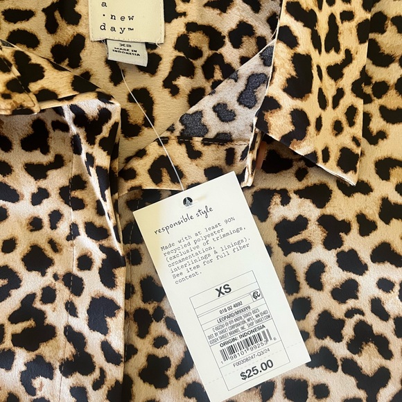A New Day Long Sleeve Button Down Blouse Womens XS Animal Print Brown Black NWT - Picture 4 of 10